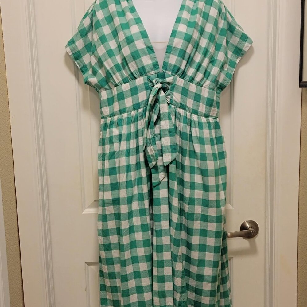 Wayward Fancies by eShakti Green Gingham Check Fit & Flare Dress L